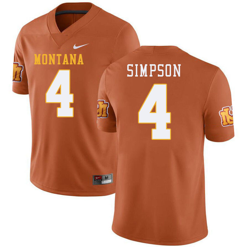 Montana Grizzlies #4 Ryan Simpson College Football Jerseys Stitched Sale-Throwback